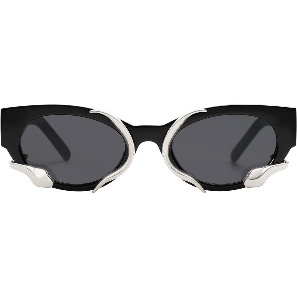 Women Black Vintage Narrow Cateye Metal Snake Sunnie Y2k Trendy Sunglasses
